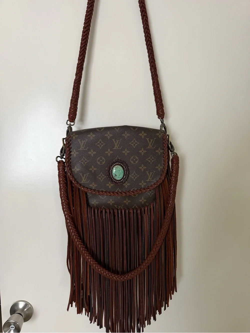 Louis Vuitton Brown Monogram Fringe Crossbody with Turquoise Medallion - Picture 1 of 7